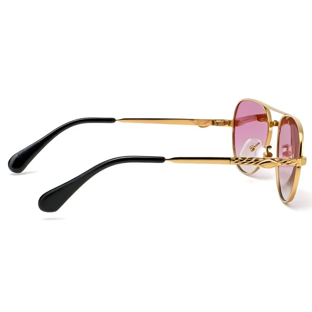 Men Vintage Style Gold Etched Aviator Sunglasses Pink Gradient Lens Retro Shades